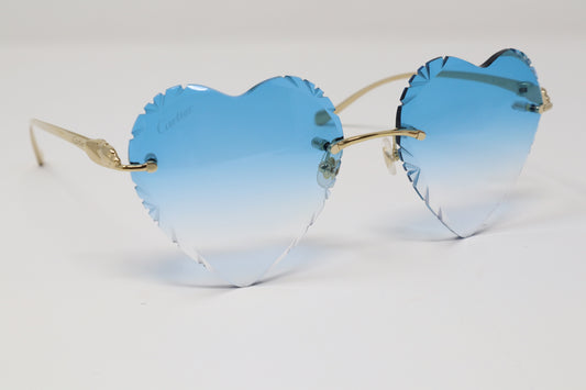 Panthère De Cartier, Shiny Gold Finish, Baby Blue Heart Gradient Lens - Diamond Cut